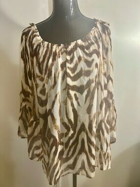 Boston Proper On/Off the Shoulder Animal-Print Peasant Top